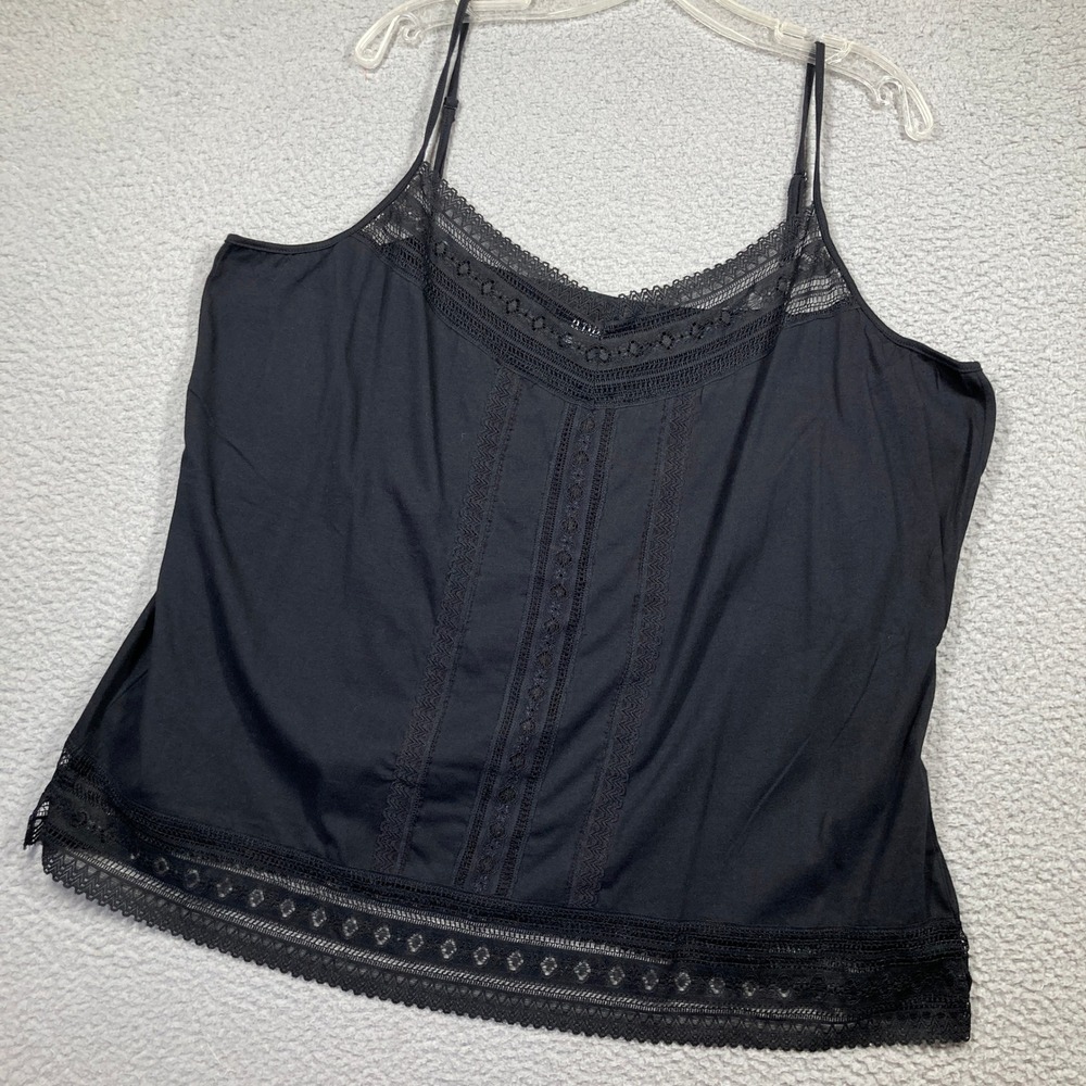 a.n.a Camisole Top Women 3X Black Lace Trim Cotton Boho Crochet Strap Tank Top